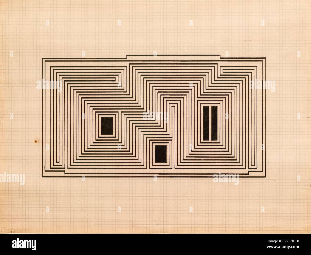 Studie für ein grafisches tektonisches Heiligtum, Tusche auf Papier, 1942, Josef Albers, Bauhaus Stockfoto