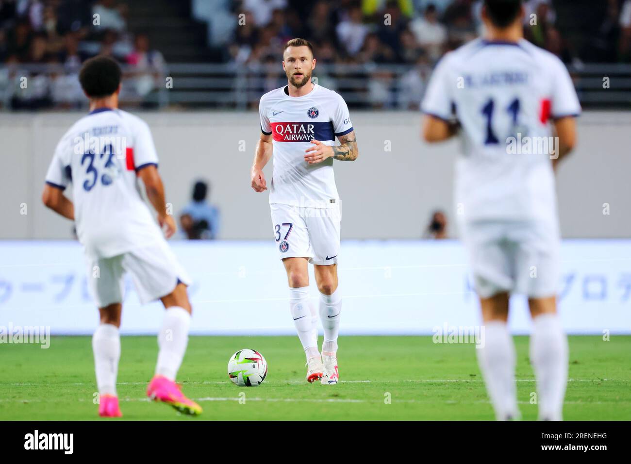 Osaka, Japan. 28. Juli 2023. Milan Skriniar (PSG) Fußball : Freundschaftsspiel zwischen Paris Saint-Germain 2-3 Cerezo Osaka im Yanmar Stadium Nagai in Osaka, Japan . Kredit: Naoki Nishimura/AFLO SPORT/Alamy Live News Stockfoto