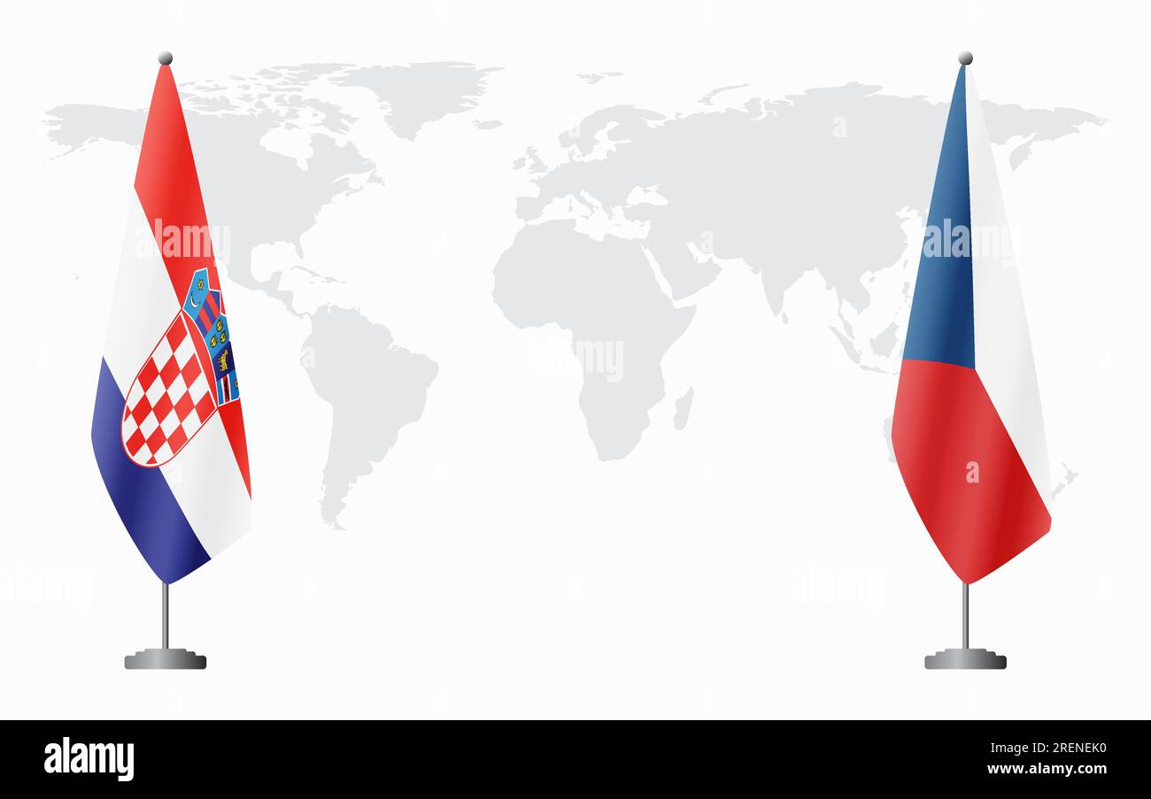 Kroatien und Tschechische Republik Flaggen für offizielles Treffen vor dem Hintergrund der Weltkarte. Stock Vektor