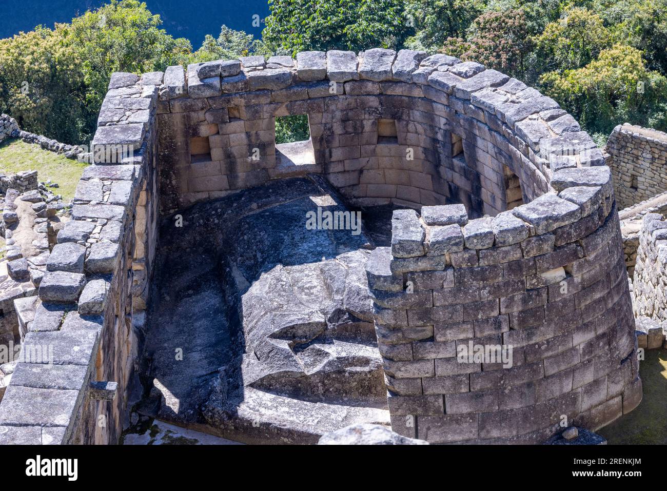 Tempel der Sonne, auch El Torreón (der Turm) genannt, Machu Picchu, Peru Stockfoto