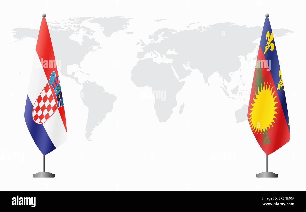Kroatien und Guadeloupe Flaggen für offizielles Treffen vor dem Hintergrund der Weltkarte. Stock Vektor
