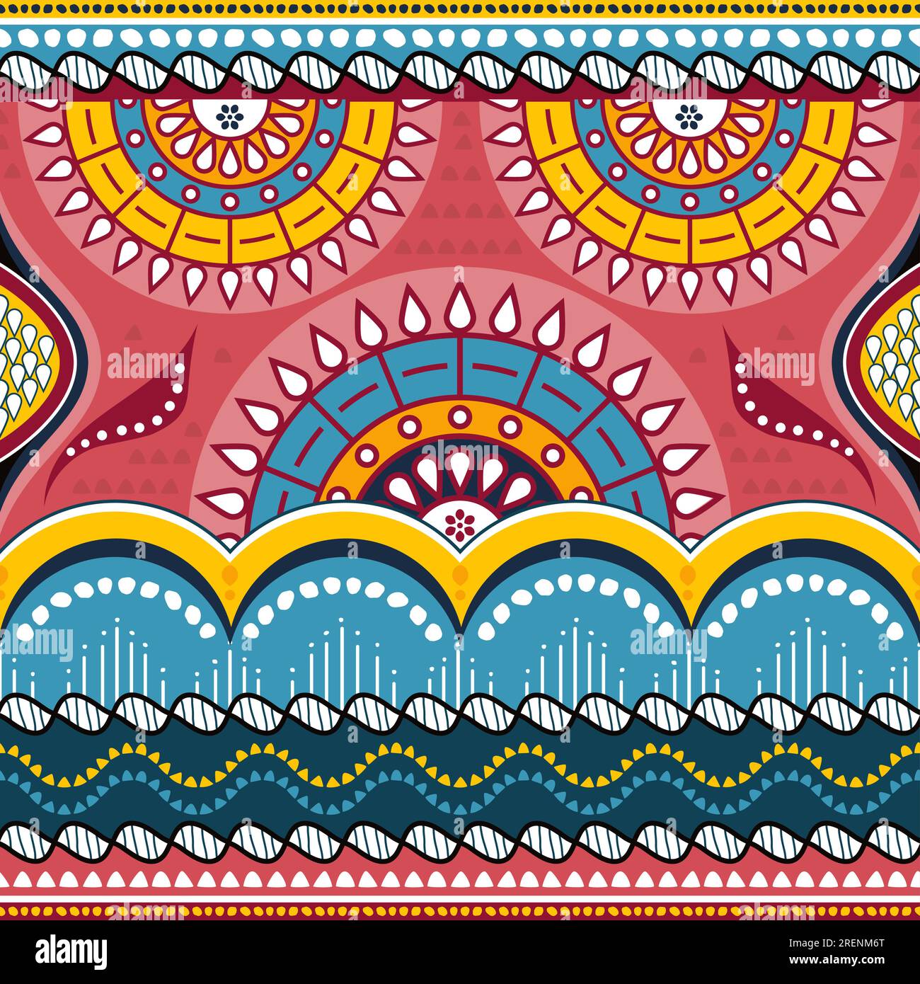 Afrikanisch inspiriertes nahtloses Wachsvektormuster, Batic-Textildesign mit geblümten Mandalas - traditionelle Verzierungen aus Kenia, West- und Zentralafrika Stock Vektor