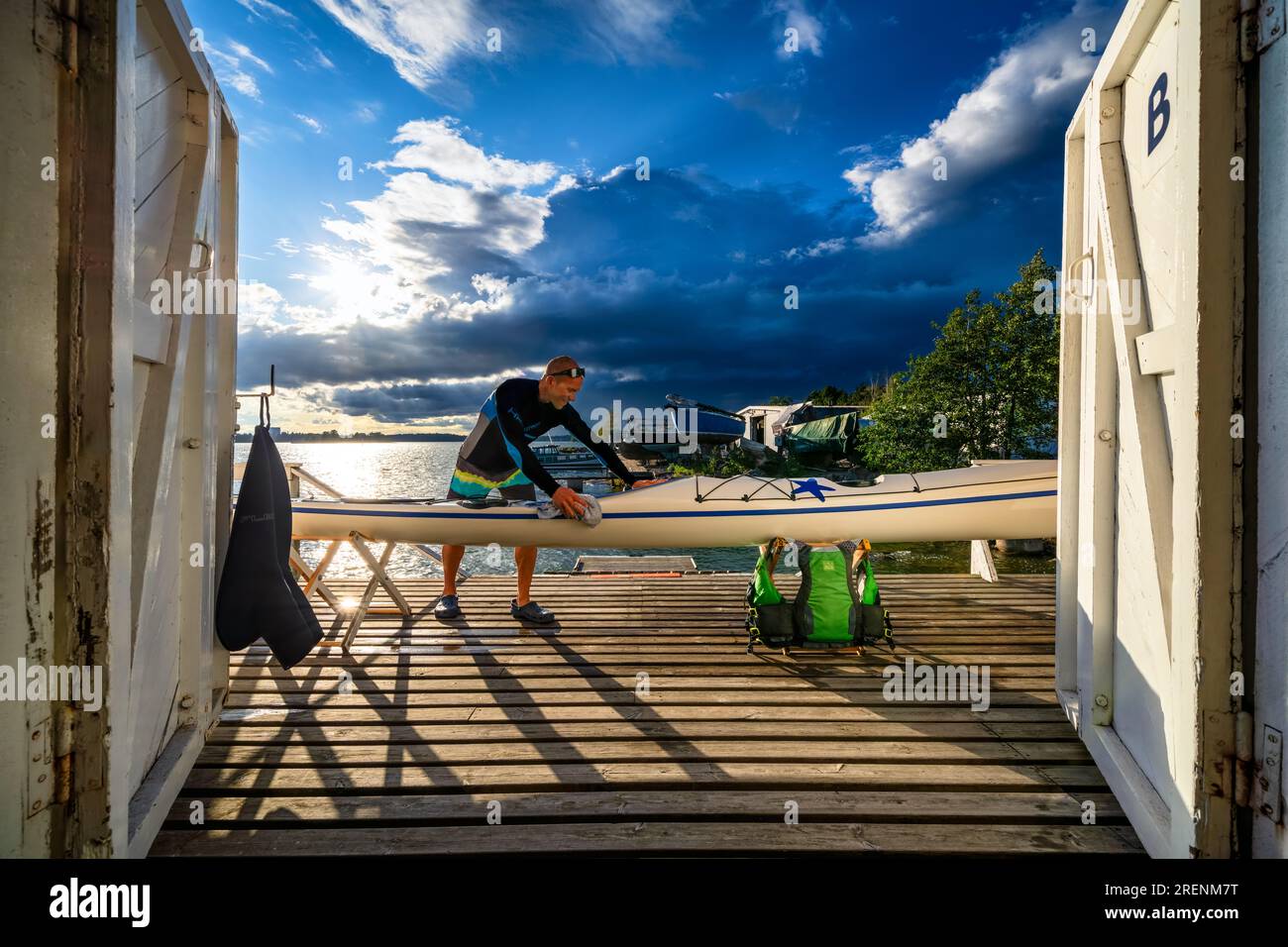 Das Kajak im Kajak Club House in Helsinki, Finnland Stockfoto