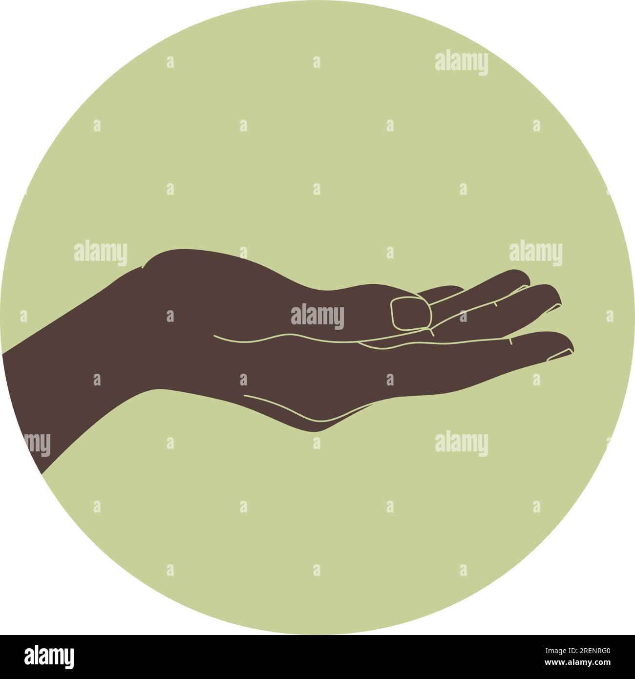 Hand mit Handfläche nach oben in einem grünen Kreis. Öffnen Sie die Handfläche, um eine Geste zu bekommen oder zu empfangen, halten, zeigen, präsentieren Sie das Konzept. Vector Illustrati Stock Vektor