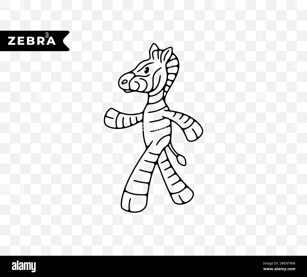 Zebra-Zeichentrickfigur, Tiere und afrikanische Savanne, lineares Grafikdesign. Natur, Tierwelt, Safari, Zoo, Wildnis und Fauna, Vektordesign Stock Vektor