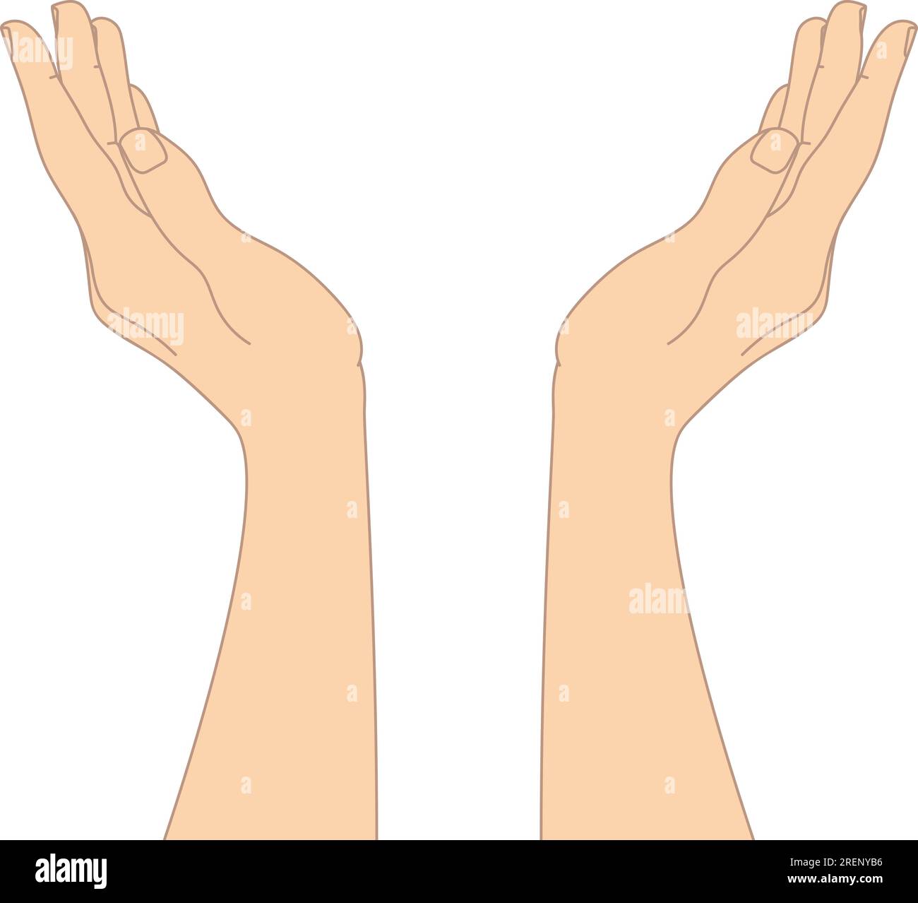Handgezogene, gewürfelte Hände isoliert auf weißem Hintergrund. Erhobene Hände. Vektordarstellung Stock Vektor
