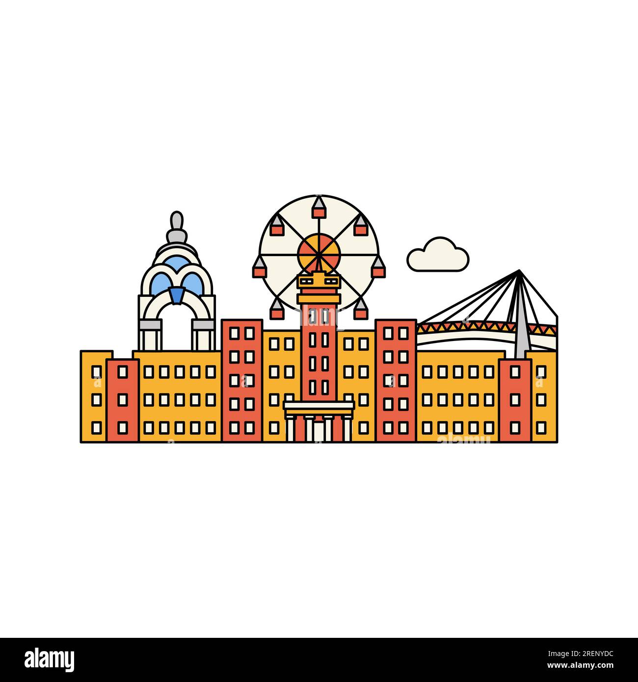 Charkiv Buildings Flat Line Konzept Stock Vektor