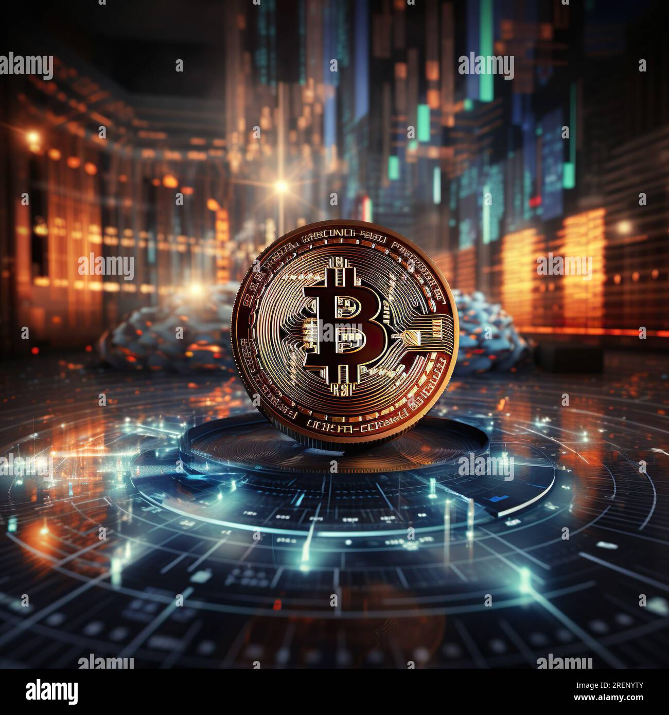 Bitcoins, Kryptowährung, Blockchain und Finanzen, die Zukunft der Blockchain-Technologie  und Fintech auf den Finanzmärkten Stockfotografie - Alamy