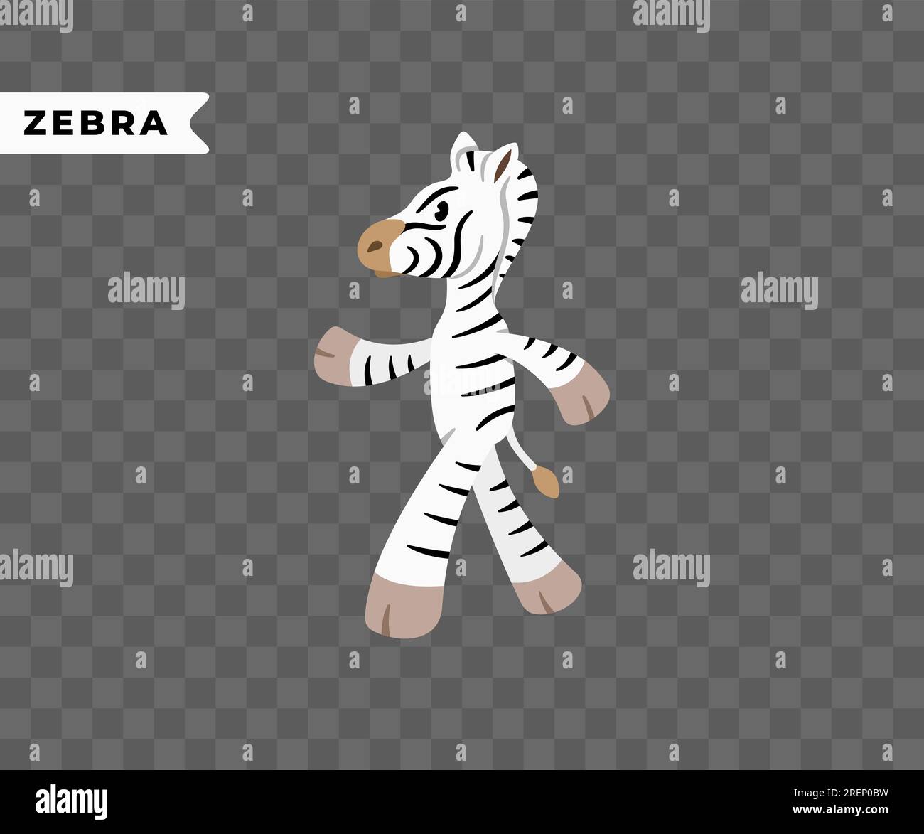 Zebra-Zeichentrickfigur, Tiere und afrikanische Savanne, Grafikdesign. Natur, Tierwelt, Safari, Zoo, Wildnis und Fauna, Vektordesign Stock Vektor