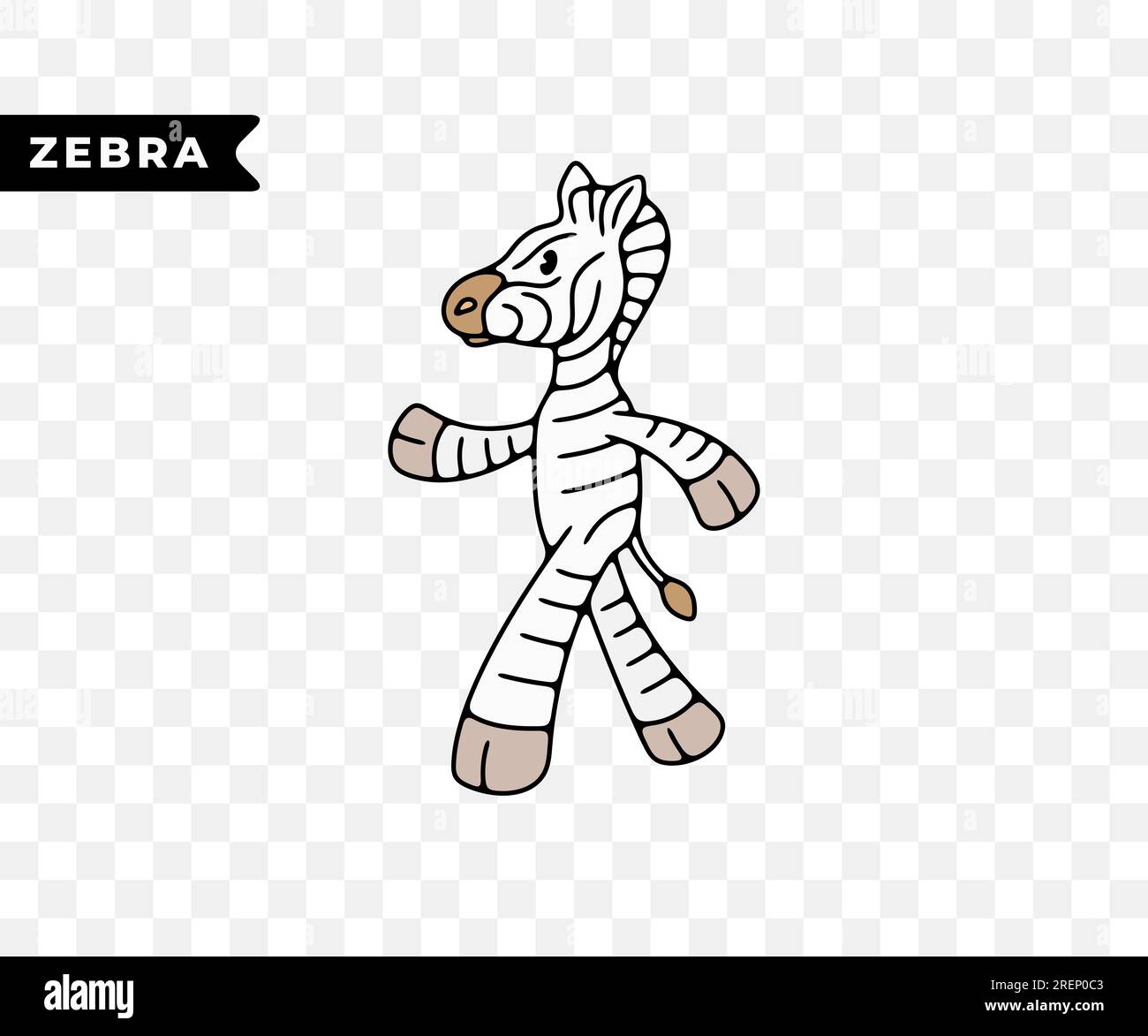 Zebra-Zeichentrickfigur, Tiere und afrikanische Savanne, farbiges Grafikdesign. Natur, Tierwelt, Safari, Zoo, Wildnis und Fauna, Vektordesign Stock Vektor