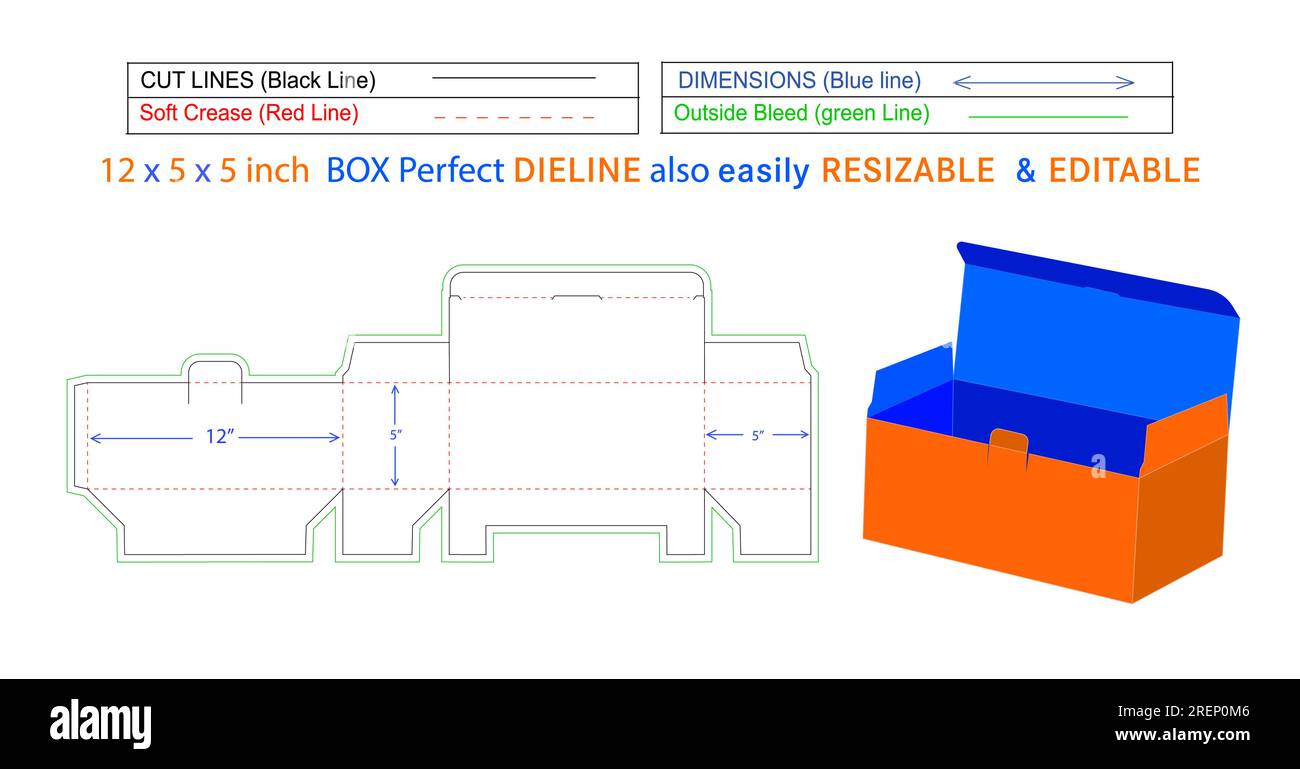 Große Größe Chirurgische Gesichtsmaske Box Dieline und 3D Box Vektordatei 12 x 5 x 5 Zoll Box Dieline auch skalierbar und bearbeitbar Stock Vektor