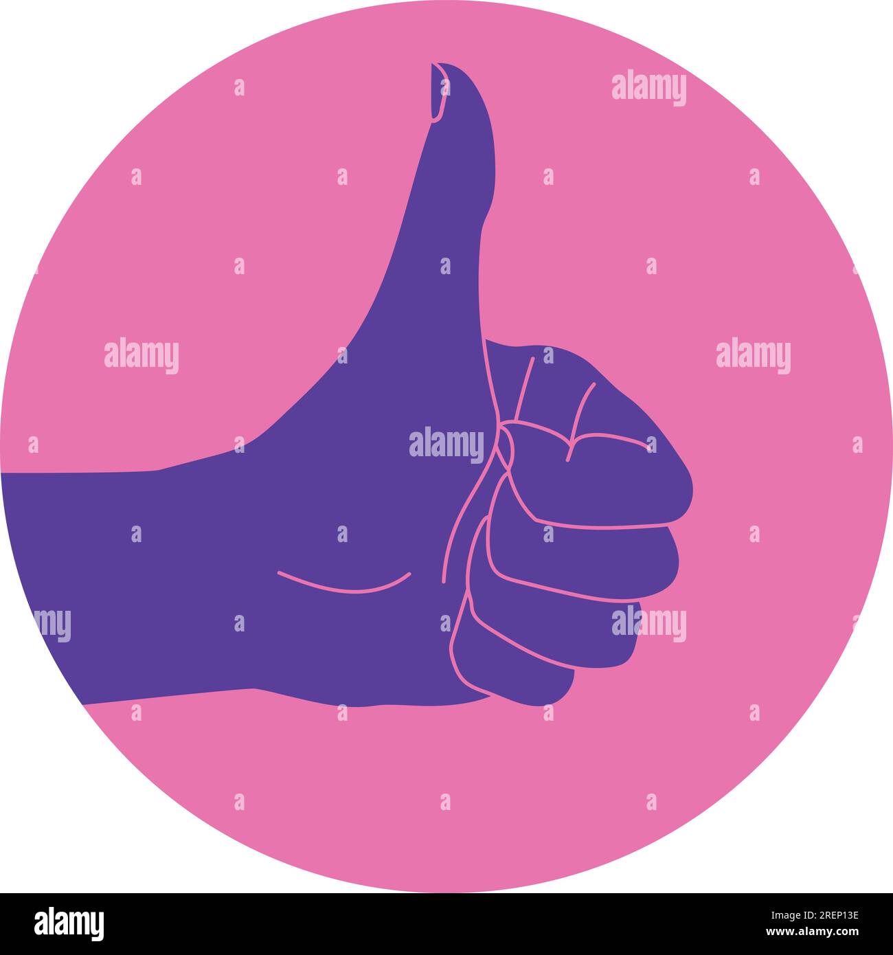 Hand mit Daumen nach oben in einem rosafarbenen Kreis. Symbol „Genehmigen und Gefällt mir“. Vektordarstellung Stock Vektor