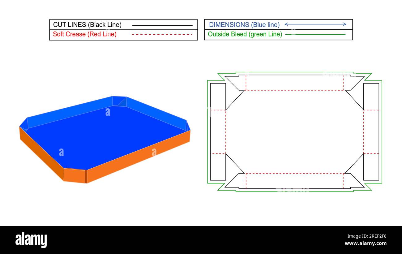 Papierfachkasten Wellpapierfachkasten und Papierfachkasten, Dieline-Schablone und 3D Rendern eine bearbeitbare und skalierbare Vektordatei Stock Vektor