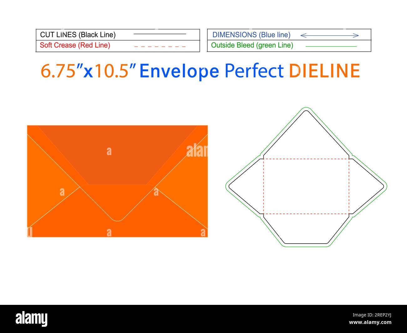 Benutzerdefinierter Umschlag 6,75 x 10,5 Zoll Dieline-Vorlage und 3D Umschlag kann leicht in der Größe geändert werden Stock Vektor
