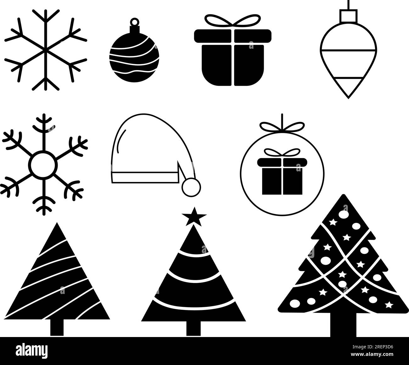 Weihnachtsliniensymbol, dekorierter Koniferenrahmen und gefülltes Vektorzeichen Stock Vektor