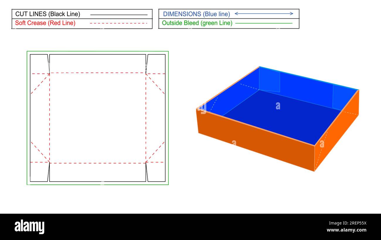 Faltbarer und zusammenklappbarer Karton aus Wellpappe und Versandkarton aus Wellpappe, Vorlage für 3D-Rendering und Matrize Stock Vektor