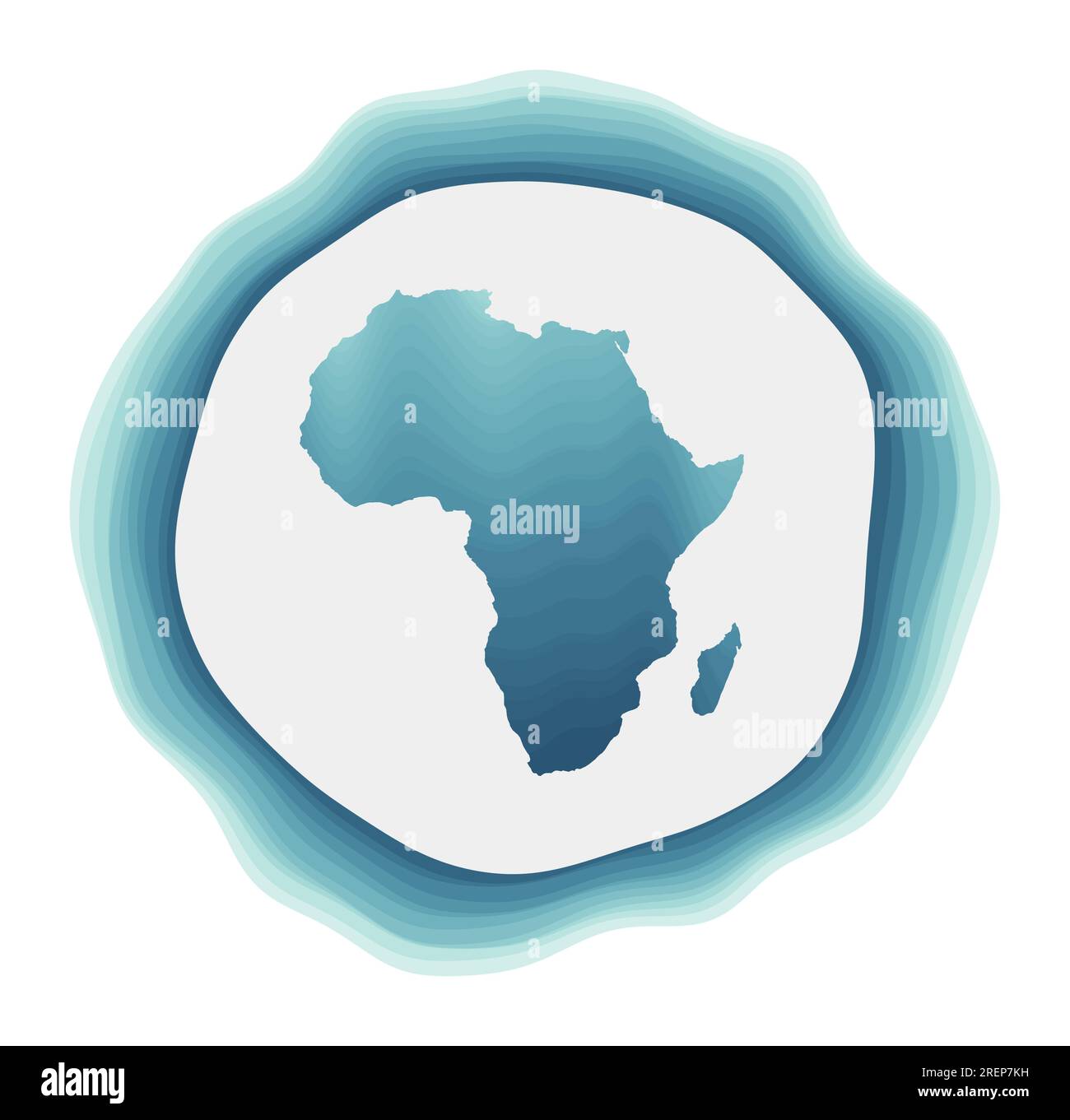 Afrika-Logo. Abzeichen des Kontinents. Geschichtetes kreisförmiges Schild um die afrikanische Grenzform. Fantastische Vektordarstellung. Stock Vektor