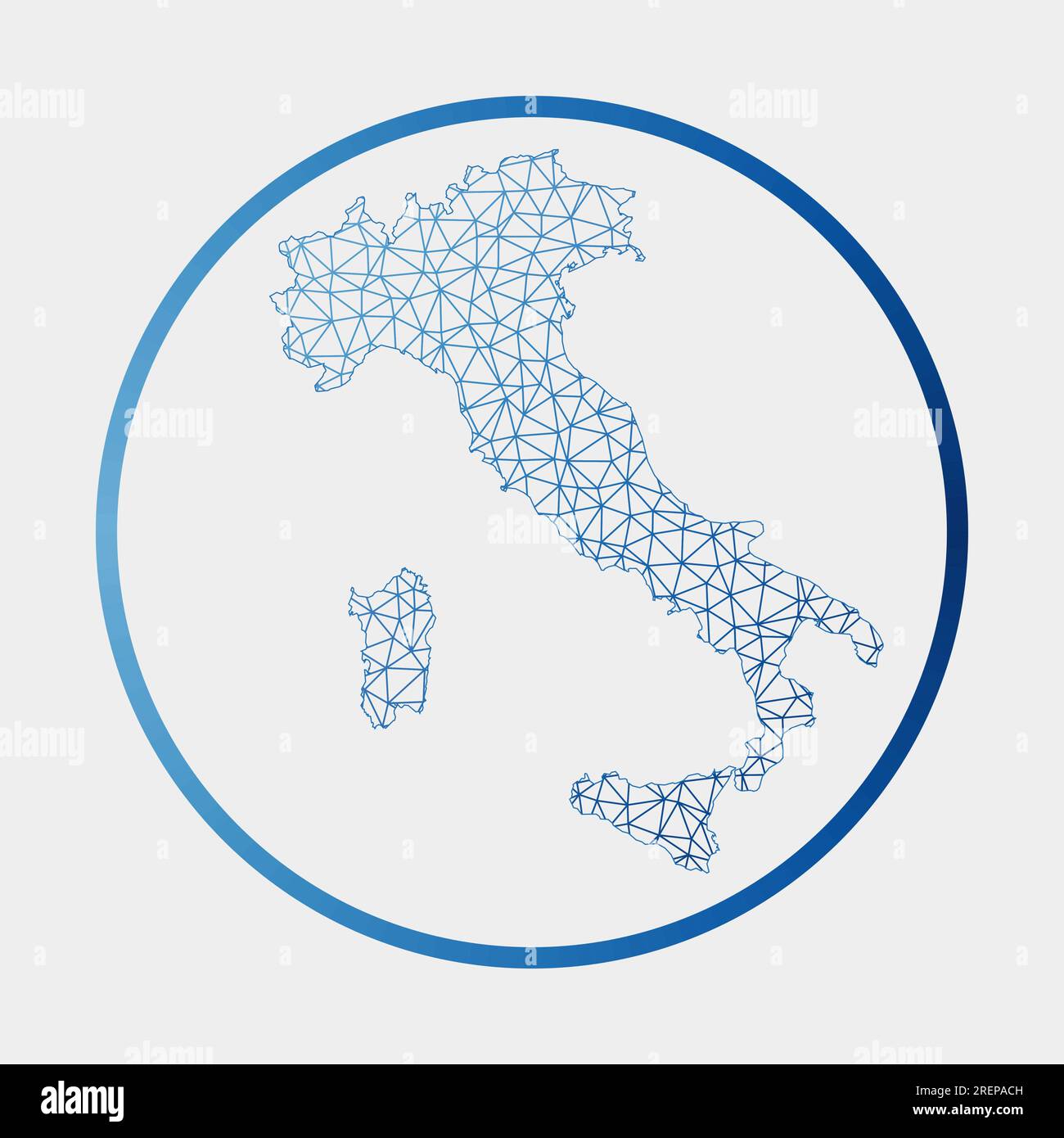Symbol Italien. Netzwerkkarte des Landes. Rundes Italien-Schild mit Steigungsring. Technologie, Internet, Netzwerk, Telekommunikationskonzept. Stock Vektor