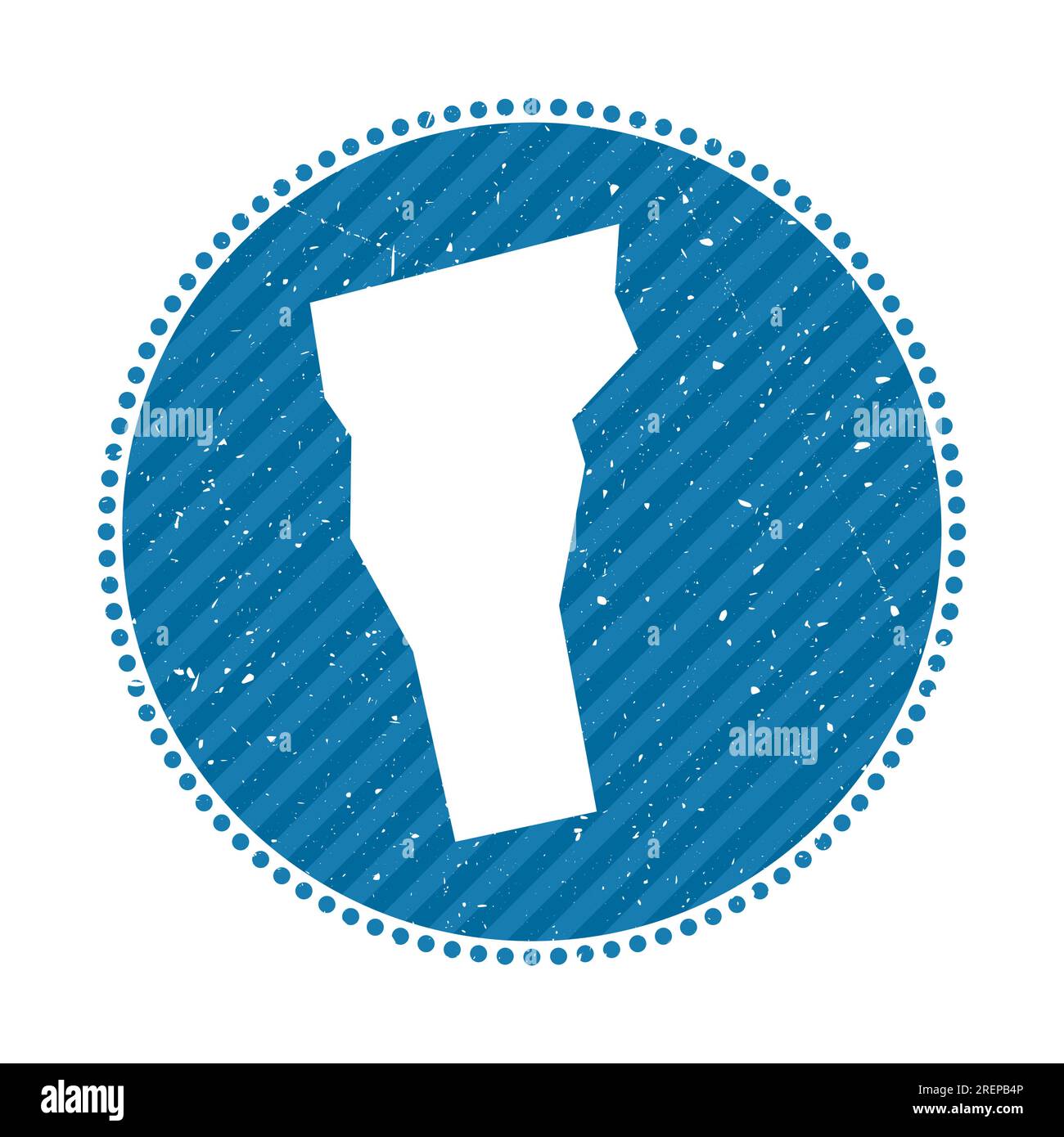 Gestreifter Retro-Reiseaufkleber in Vermont. Abzeichen mit Karte des US-Bundesstaates, Vektorillustration. Stock Vektor