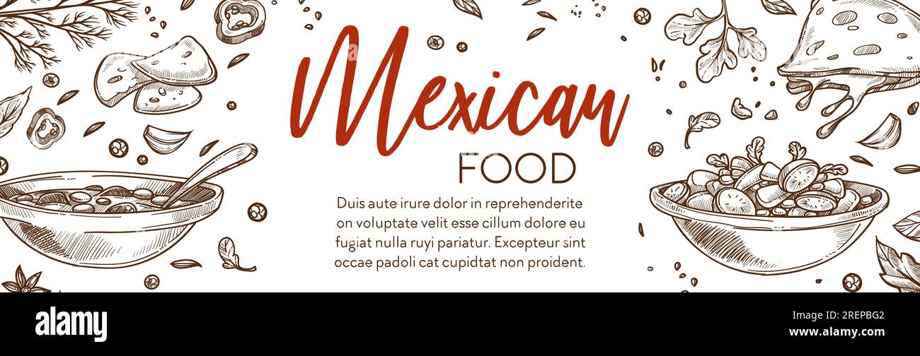 Mexikanische Gerichte, Salat und Wickelgerichte Stock Vektor