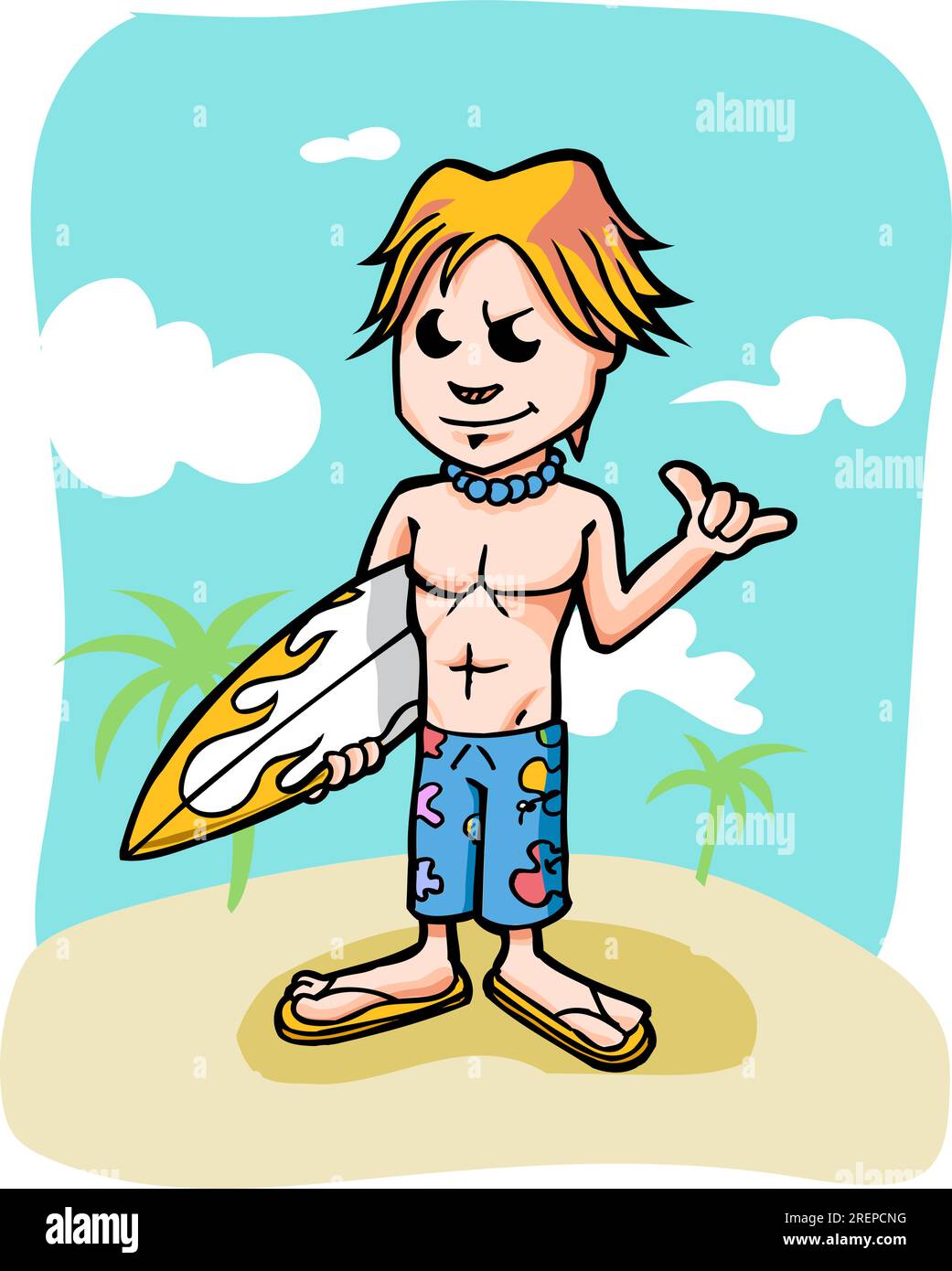 Zeichentrickfilm Surfer Maskottchen Figur Illustration Stock Vektor