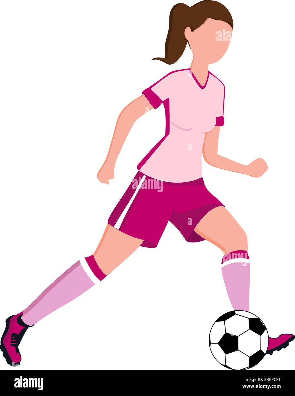 Fußballspielerin mit Ball in Aktion. Flache Abbildung Stock Vektor