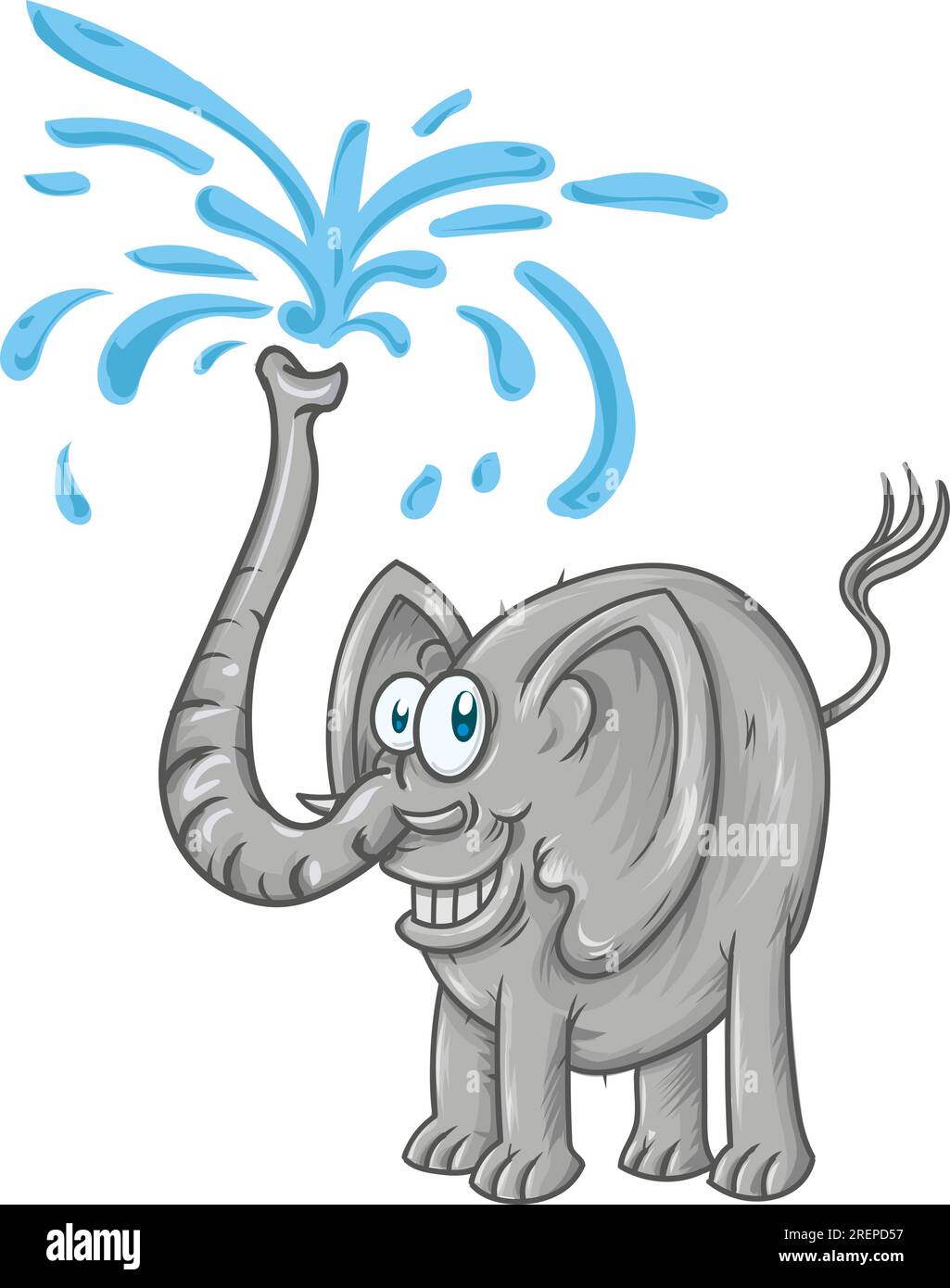 Cartoon-Elefant, der Wasser spritzt. Doodle-Illustration in Vektor. Süßer Vektorelefant Stock Vektor