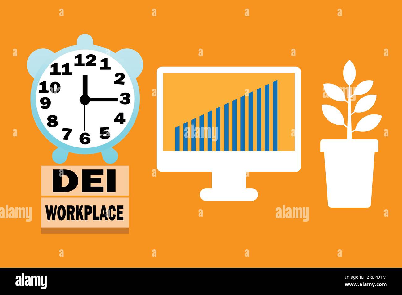 DEI Symbol für Diversity Equity Inclusion Workplace. Blöcke mit den Wörtern DEI Workplace auf schönem orangefarbenen Hintergrund. Geschäft DEI Stock Vektor