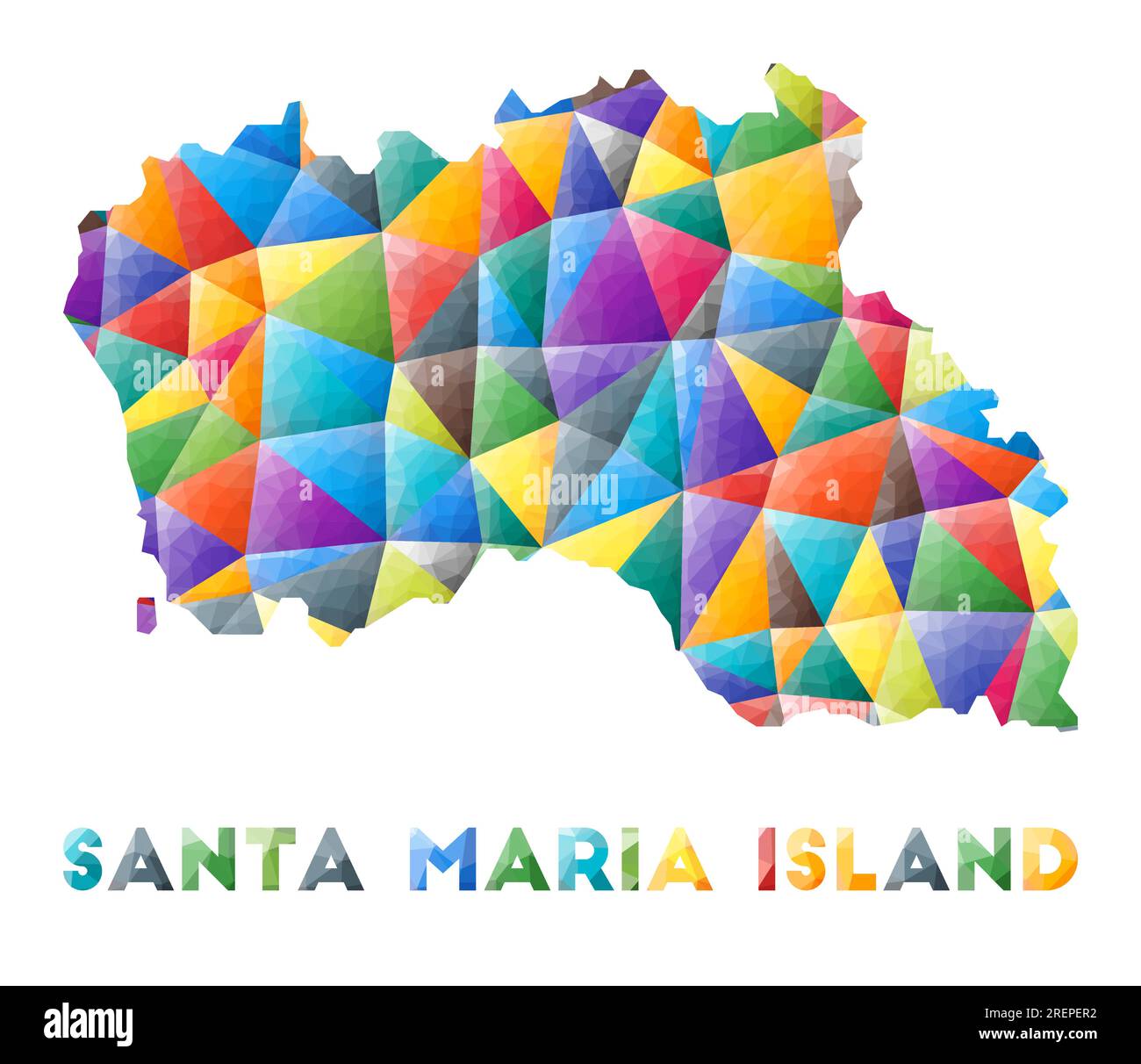Santa Maria Island - farbenfrohe niedrige Poly-Insel-Form. Mehrfarbige geometrische Dreiecke. Modernes, trendiges Design. Vektordarstellung. Stock Vektor