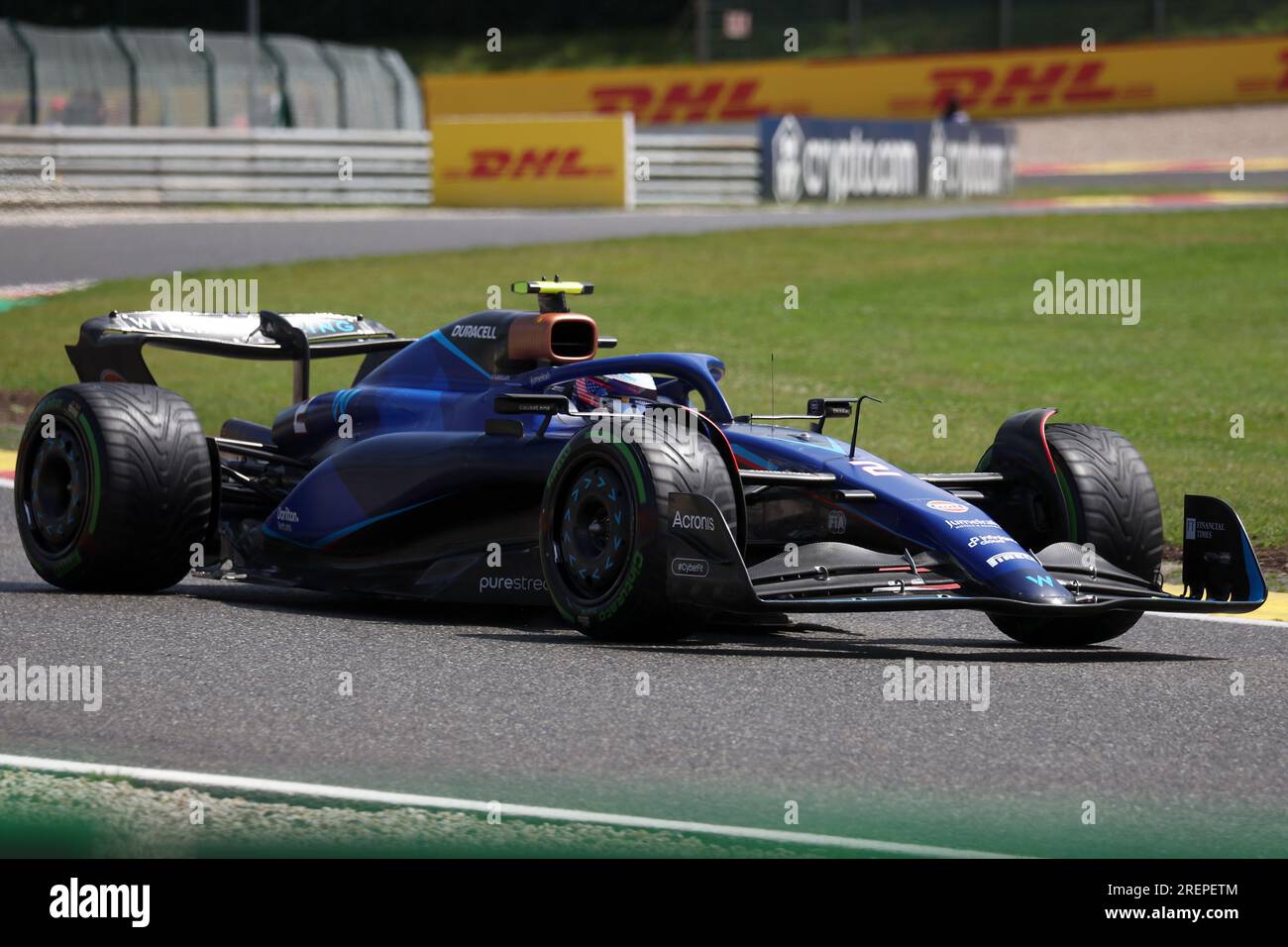 Stavelot, Belgien. 29. Juli 2023. Logan Sargeant von Williams Racing auf der Rennstrecke während des Sprint-Shootuts des Großen Preises von Belgien F1 im Spa Francorchamps am 29. Juli 2023 in Stavelot, Belgien. Kredit: Marco Canoniero/Alamy Live News Stockfoto