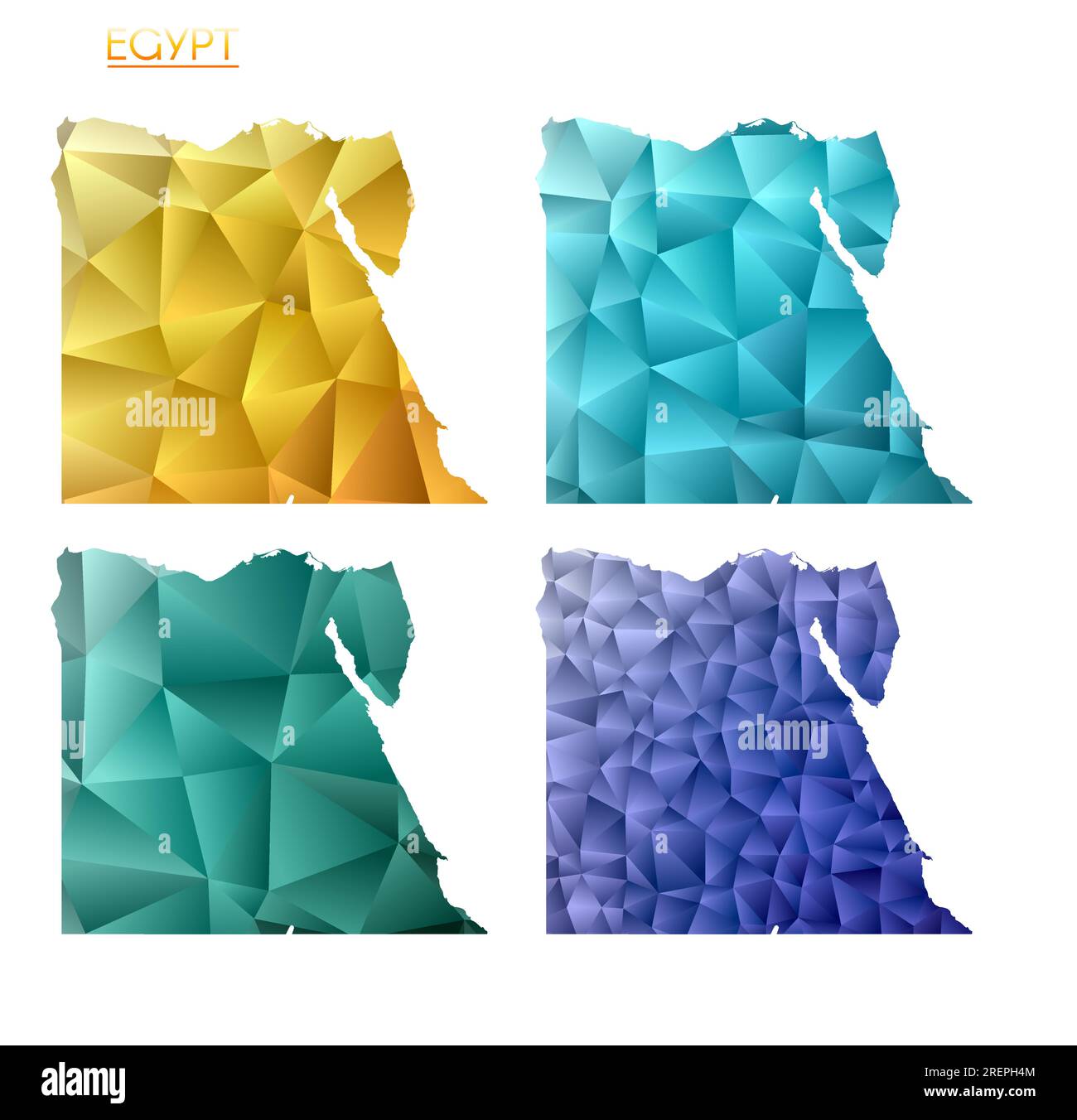 Satz von polygonalen Vektorkarten Ägyptens. Helle Gradientenkarte des Landes im niedrigen Poly-Stil. Mehrfarbige Karte Ägyptens im geometrischen Stil für Ihre Infographi Stock Vektor