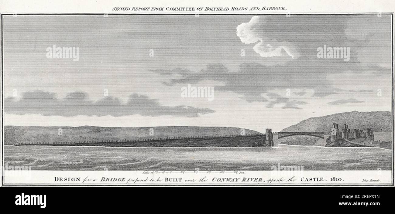 Entwurf für eine Brücke, die von James Basire über den Conway River 1810 gebaut werden soll Stockfoto