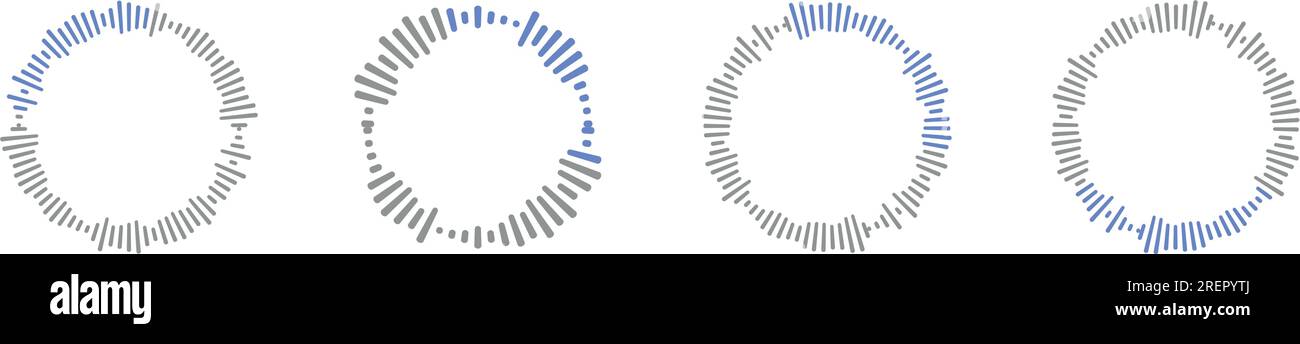 Sound Wave Kollektion. Rhythmus mit Audiobalken, Sprachnachrichten und Radiosymbolen wiedergeben. Eine Symphonie der Musik in Vektorform. Flache Abbildungen isoliert o Stock Vektor