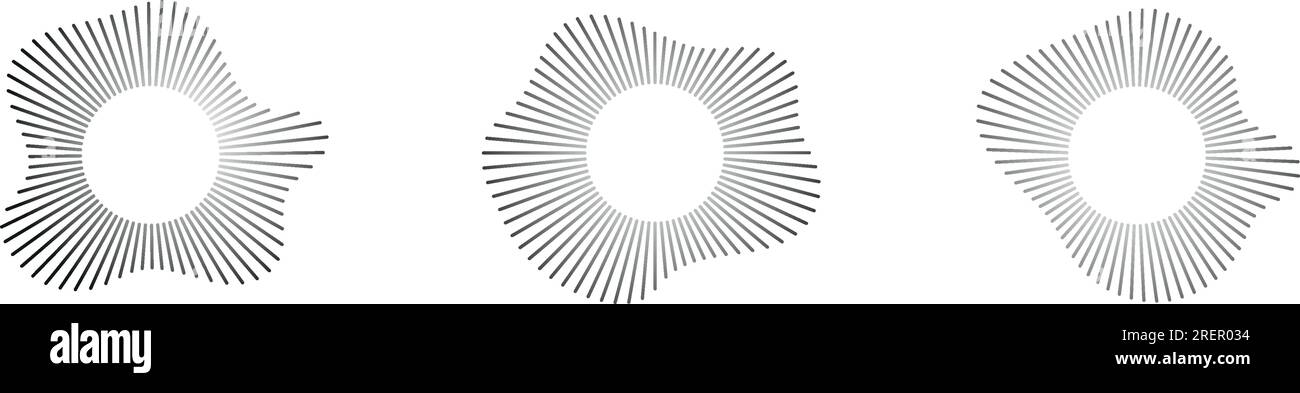 Kreisförmige Schallwellen, die Audiomusik darstellen, runde Symbole der Stimme, Symbole und Logos für Equalizer, Radialspektren, Ringmuster. Flachvect Stock Vektor
