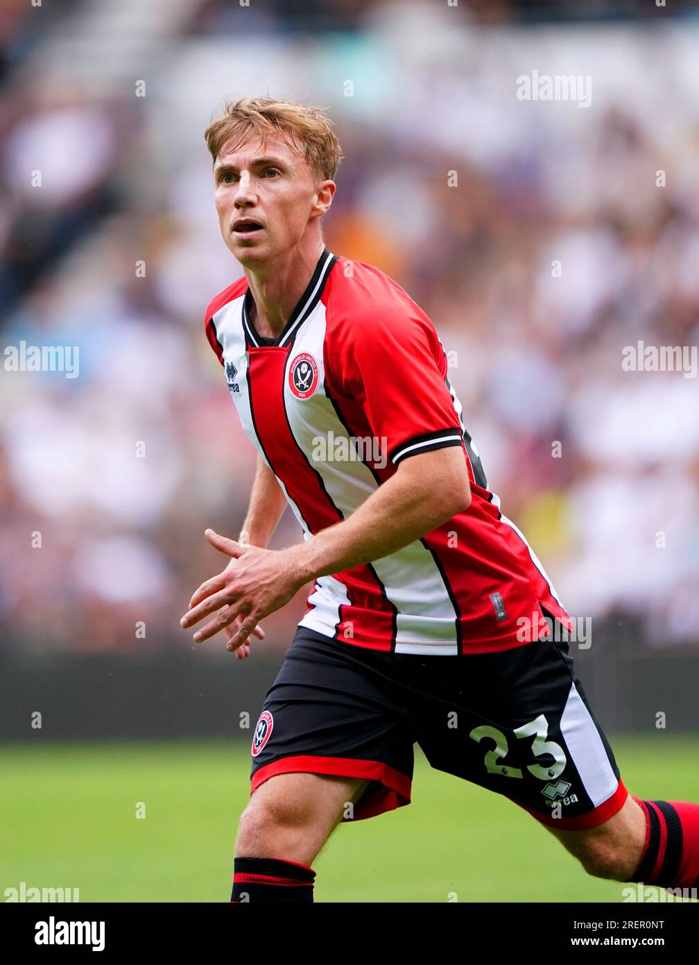 Ben Osborn von Sheffield United während des Vorsaison-Freundschaftsspiels im Pride Park Stadium, Derby. Bilddatum: Samstag, 29. Juli 2023. Stockfoto