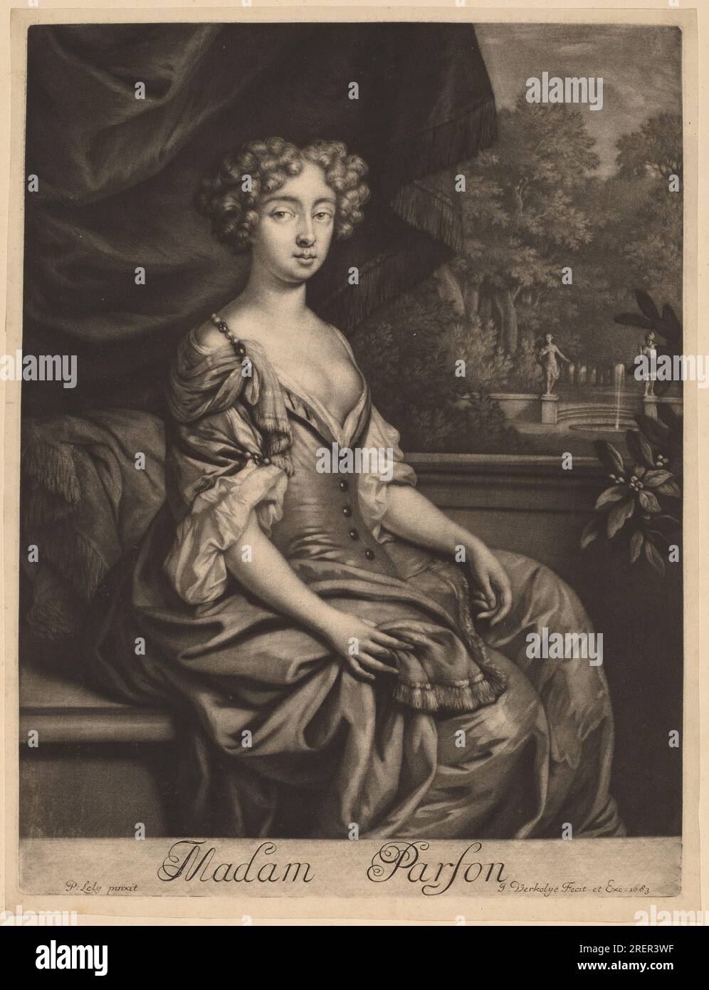 Jan Verkolje I nach Sir Peter Lely, Madam Parson, 1683, Mezzotint auf liegendem Papier, Teller: 33 x 25,2 cm (13 x 9 15/16 Zoll) Blatt: 34,2 x 26,4 cm (13 7/16 x 10 3/8 Zoll), Paul Mellon Fund, 2001.118.66' Stockfoto
