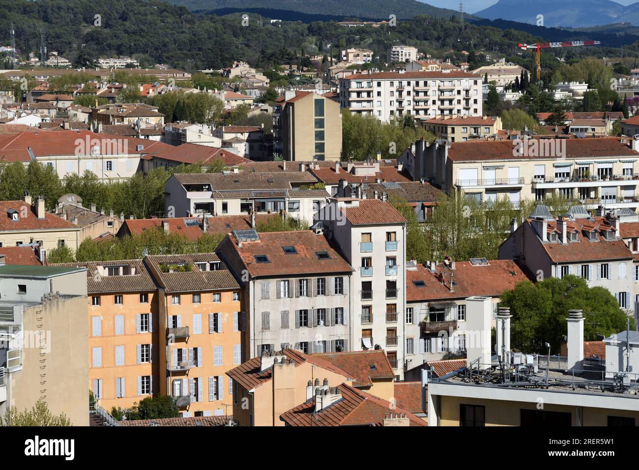 Panorama, Panorama, Luftaufnahme oder Hochwinkel über Aix oder Aix-en-Provence Frankreich Stockfoto