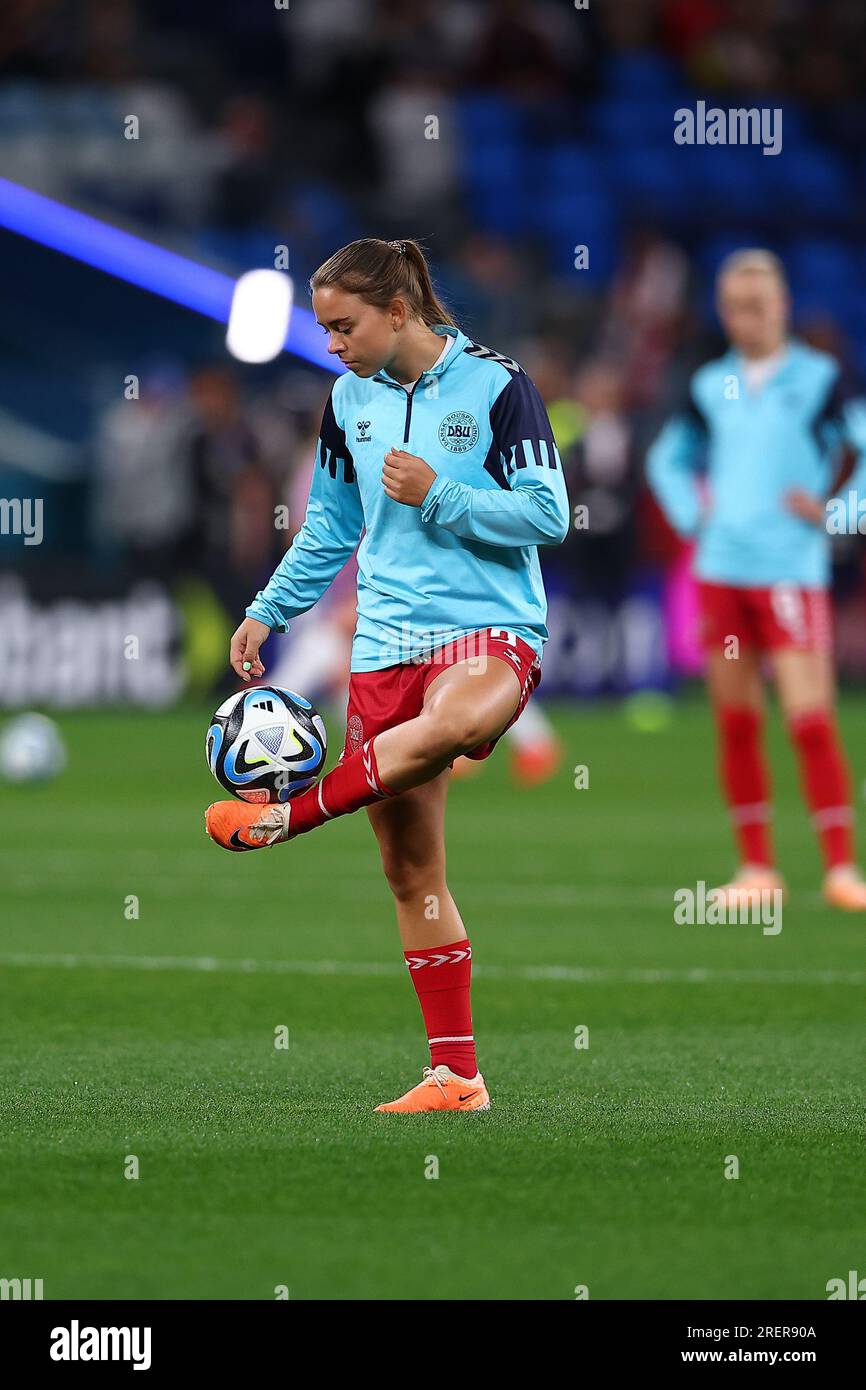 28. Juli 2023; Sydney Football Stadium, Sydney, NSW, Australien: FIFA Womens World Cup Group D Football, England gegen Dänemark; Emma Snerle aus Dänemark während des Warm-Up vor dem Spiel Stockfoto