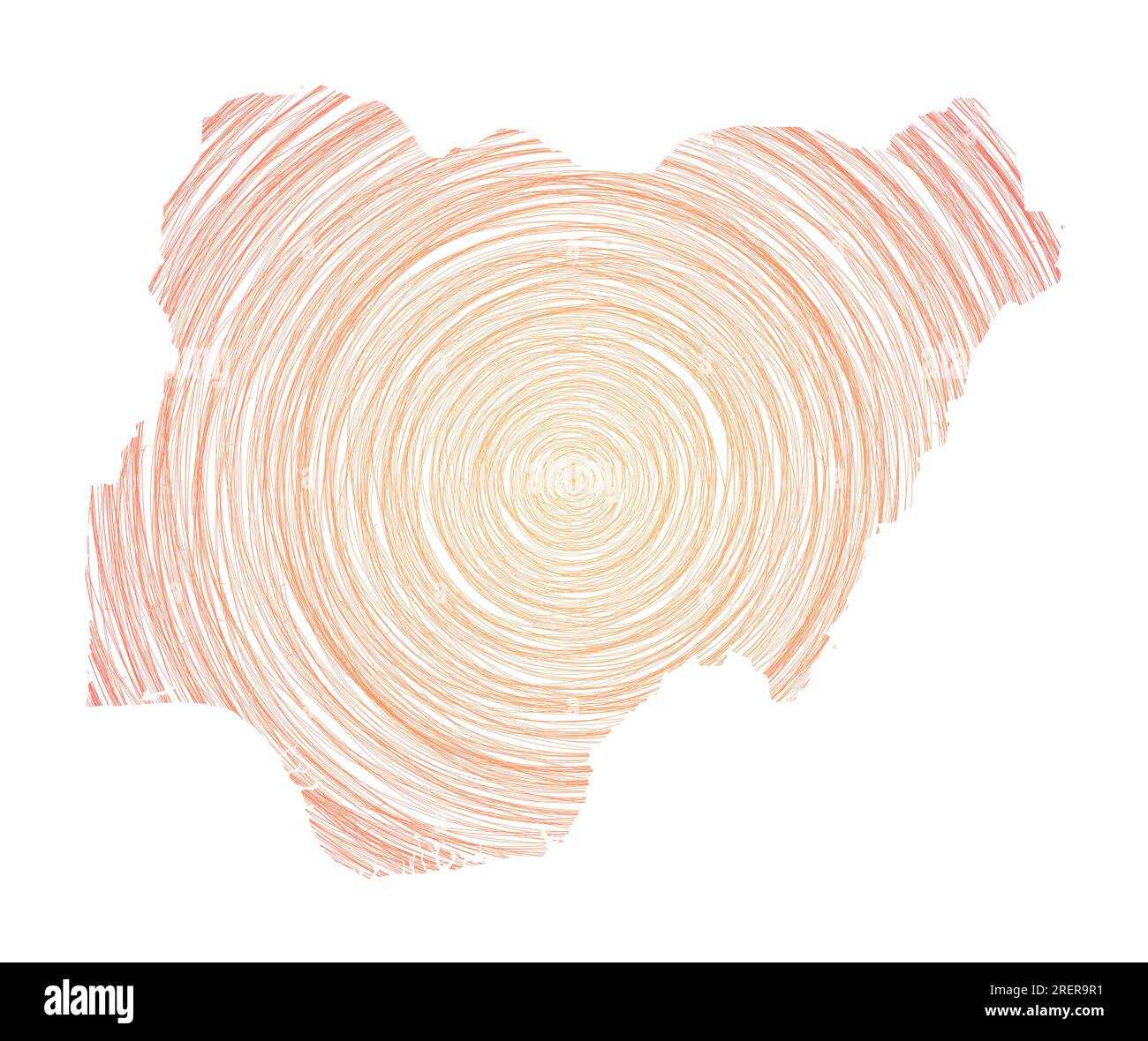 Nigeria Karte gefüllt mit konzentrischen Kreisen. Skizzieren Sie Kreise in Form des Landes. Vektordarstellung. Stock Vektor