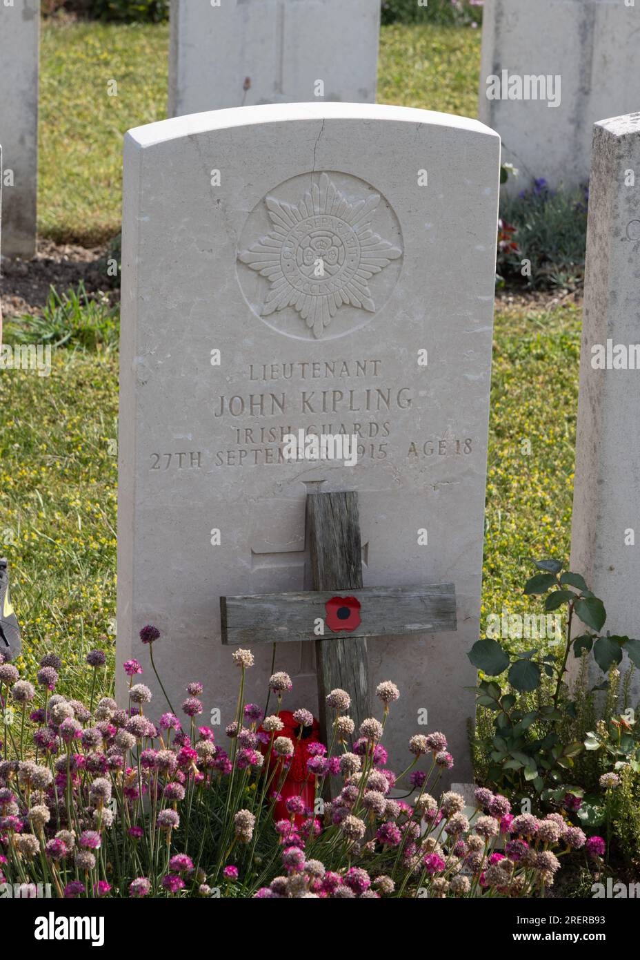 Das vermeintliche Grab von John Kipling, dem einzigen Sohn von Rudyard Kipling Stockfoto