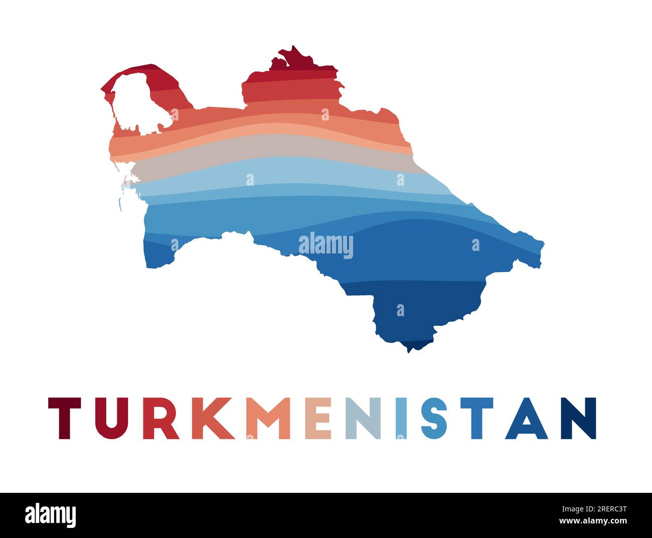 Turkmenistan-Karte. Landkarte mit wunderschönen geometrischen Wellen in rot-blauen Farben. Lebendige Turkmenistan-Form. Vektordarstellung. Stock Vektor