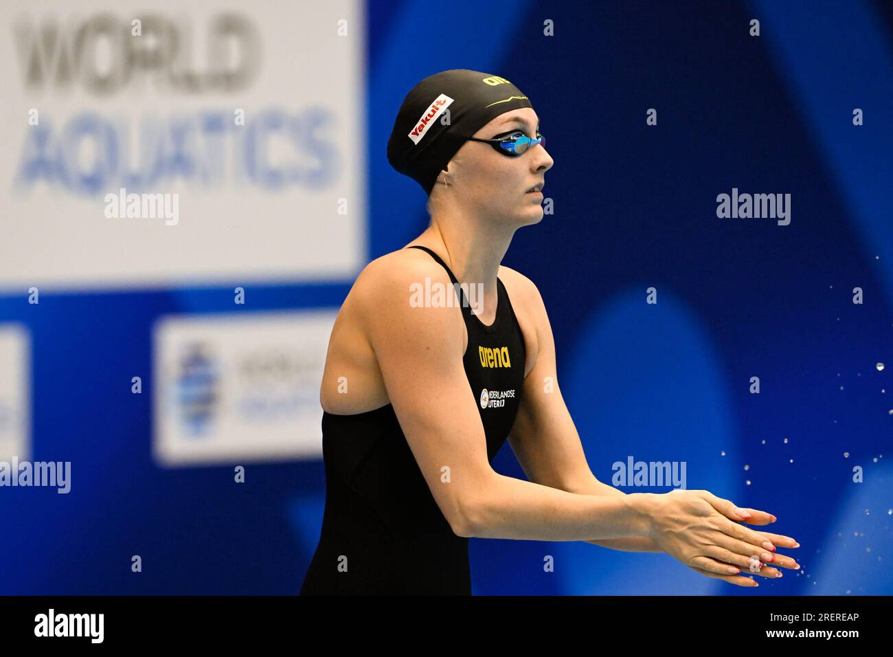 Fukuoka, Japan. 29. Juli 2023. FUKUOKA, JAPAN - 29. JULI: Marrit Steenbergen aus den Niederlanden, bevor es am 16. Tag der Fukuoka 2023 World Aquatics Championships in der Marine Messe Fukuoka Halle A am 29. Juli 2023 in Fukuoka, Japan, an der Women's 50m Freestyle teilnahm. (Foto: Nikola Krstic/BSR Agency) Kredit: BSR Agency/Alamy Live News Stockfoto
