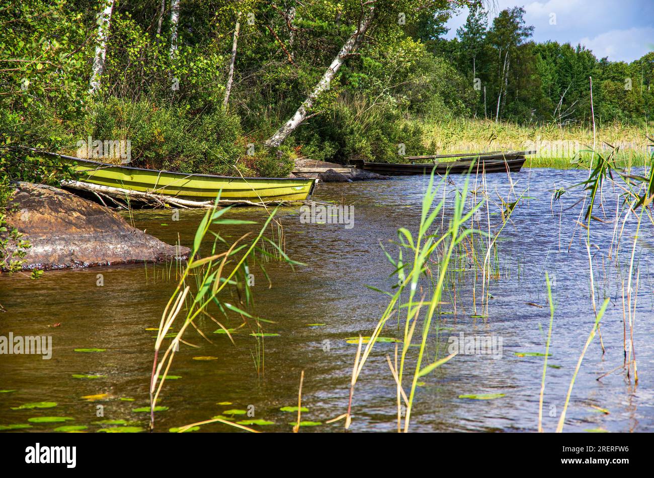 Malerische Idylle am Tunasjön-See, Vimmerby, Smaland, Kalmar County, Schweden. Stockfoto