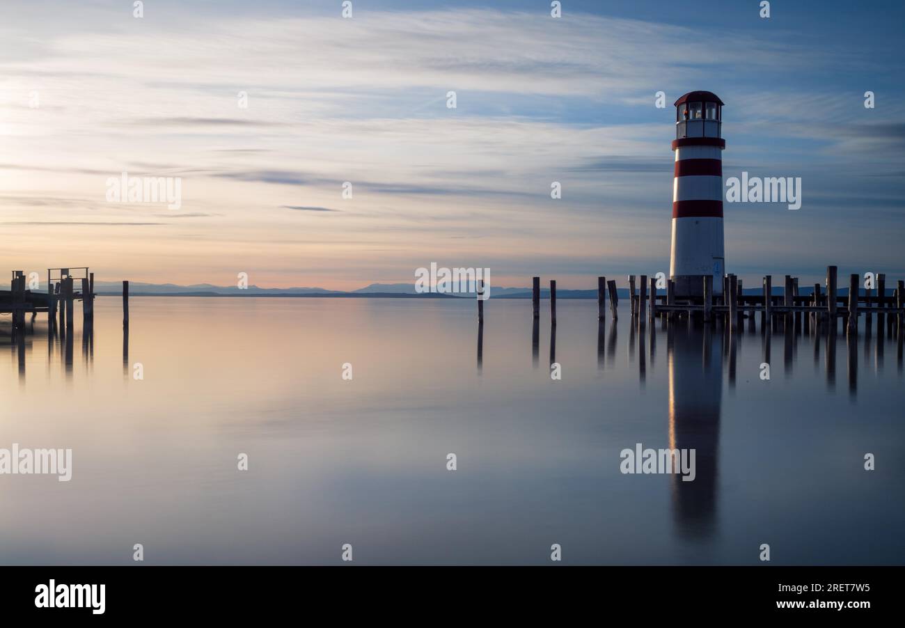 Leuchtturm am neusiedlersee in Podersdorf Stockfoto