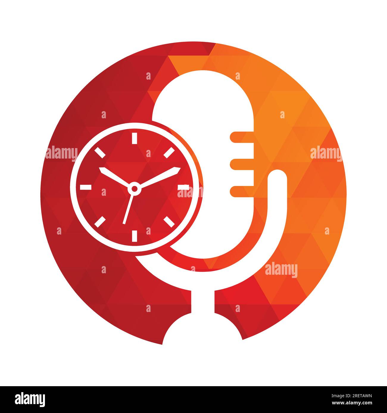 Design-Vorlage für Podcast Time Vector Logo. Logo-Symbol für MIC Clock Vector. Stock Vektor