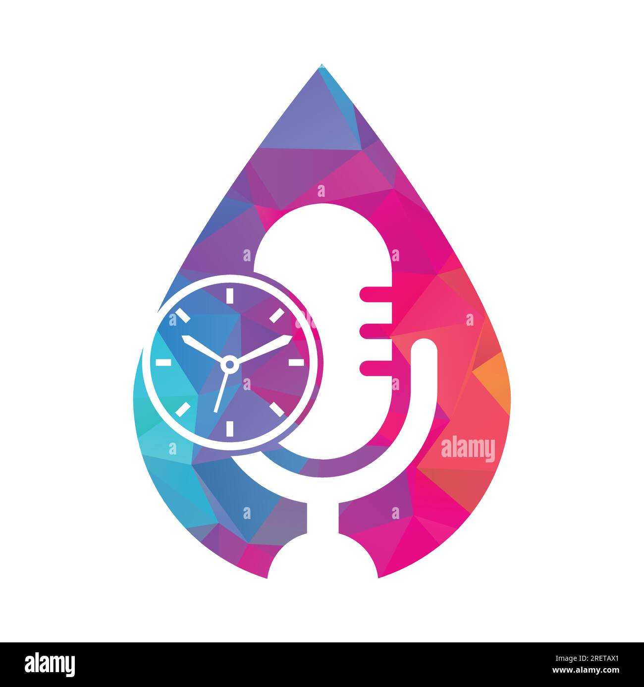 Design-Vorlage für Podcast Time Vector Logo. Logo-Symbol für MIC Clock Vector. Stock Vektor