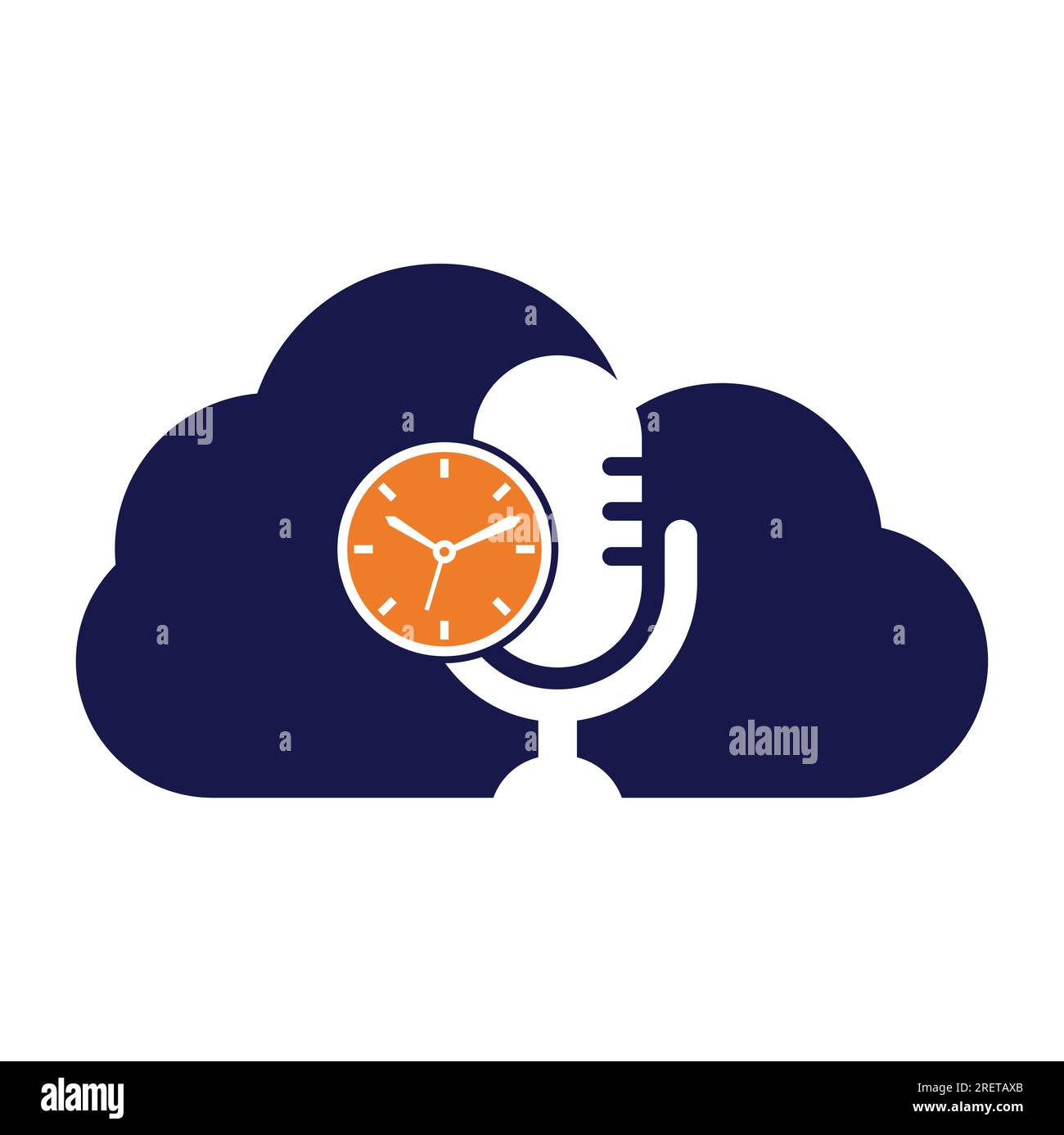 Design-Vorlage für Podcast Time Vector Logo. Logo-Symbol für MIC Clock Vector. Stock Vektor