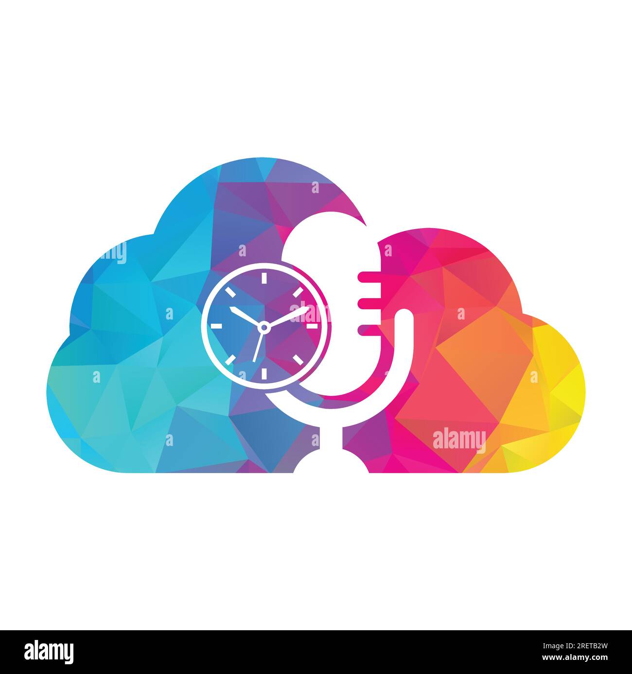 Design-Vorlage für Podcast Time Vector Logo. Logo-Symbol für MIC Clock Vector. Stock Vektor