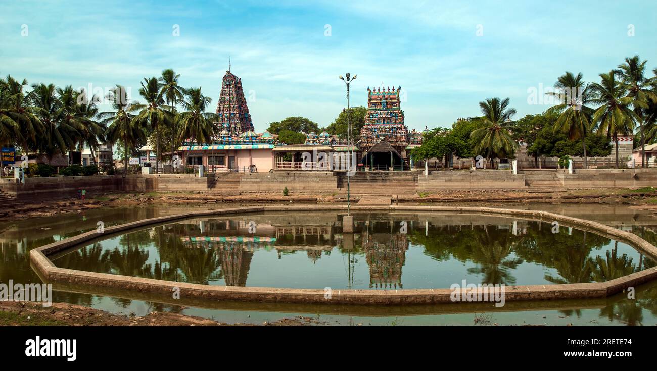 Sri Karpaga Vinayakar Tempel mit heiligen Panzeroorani in Pillaiyarpatti bei Karaikudi, Tamil Nadu, Südindien, Indien, Asien Stockfoto