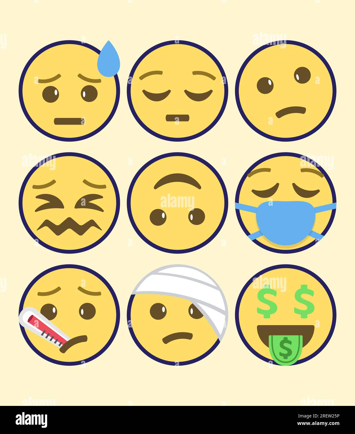 IPhone-Whatsapp-Emojis. Hochwertige Emoticons, isoliert auf weißem Hintergrund. Herz-Emoji-Set. Emojis aus sozialen Medien. Gelb, einfach, Vektor, Stock Vektor